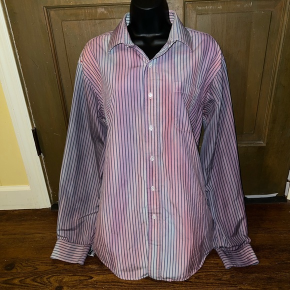 Stafford Other - Stafford Custom Tie Dye Colorful Stripe Long Sleeve Button Up Shirt Size 16.5